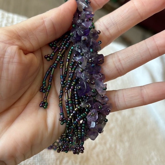 Absolutely Stunning Purple Amethyst & Beaded Vintage Choker Necklace - Picture 4 of 10